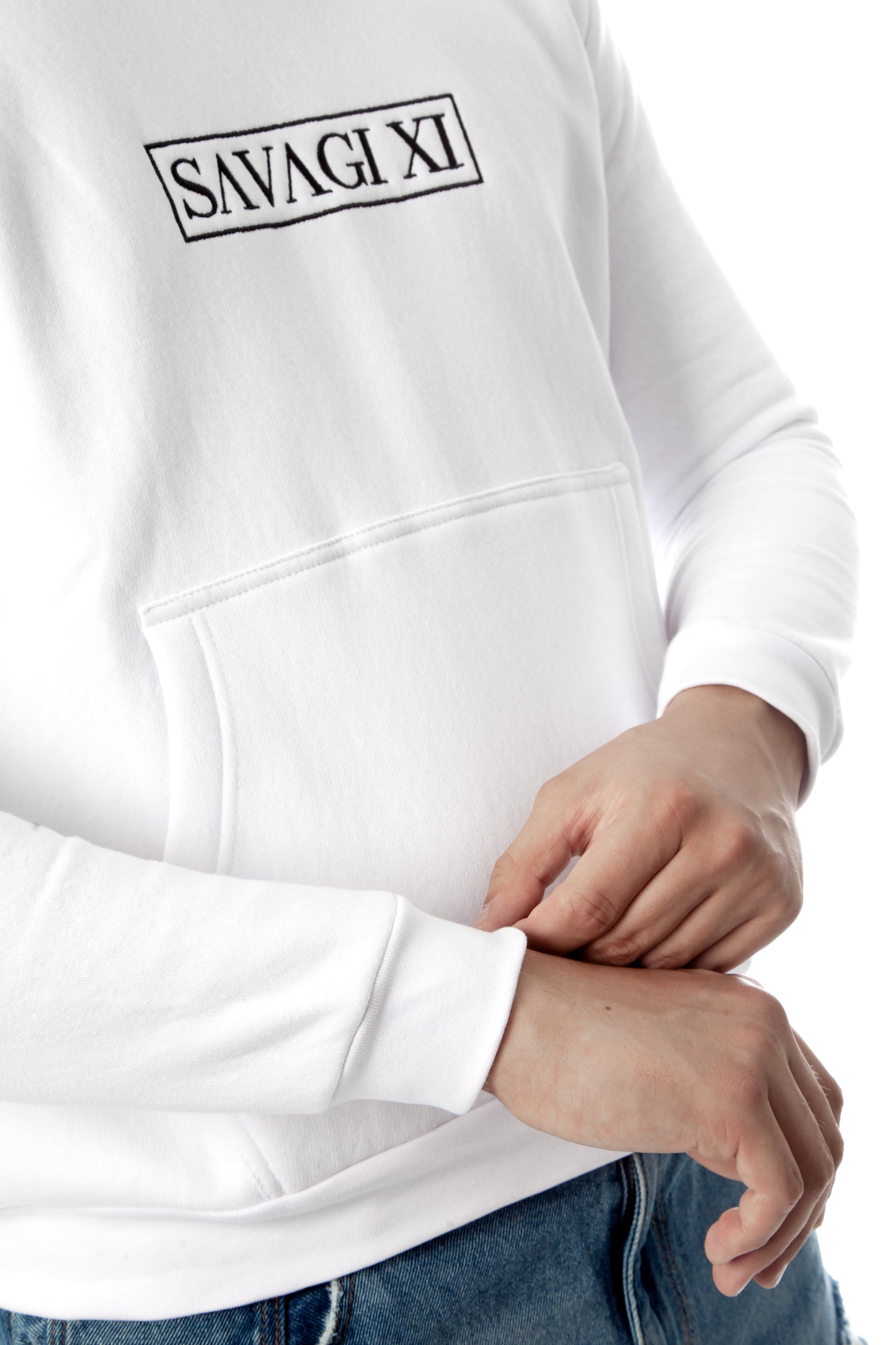 SAVAGI XI Embroidered Logo Hoodie White
