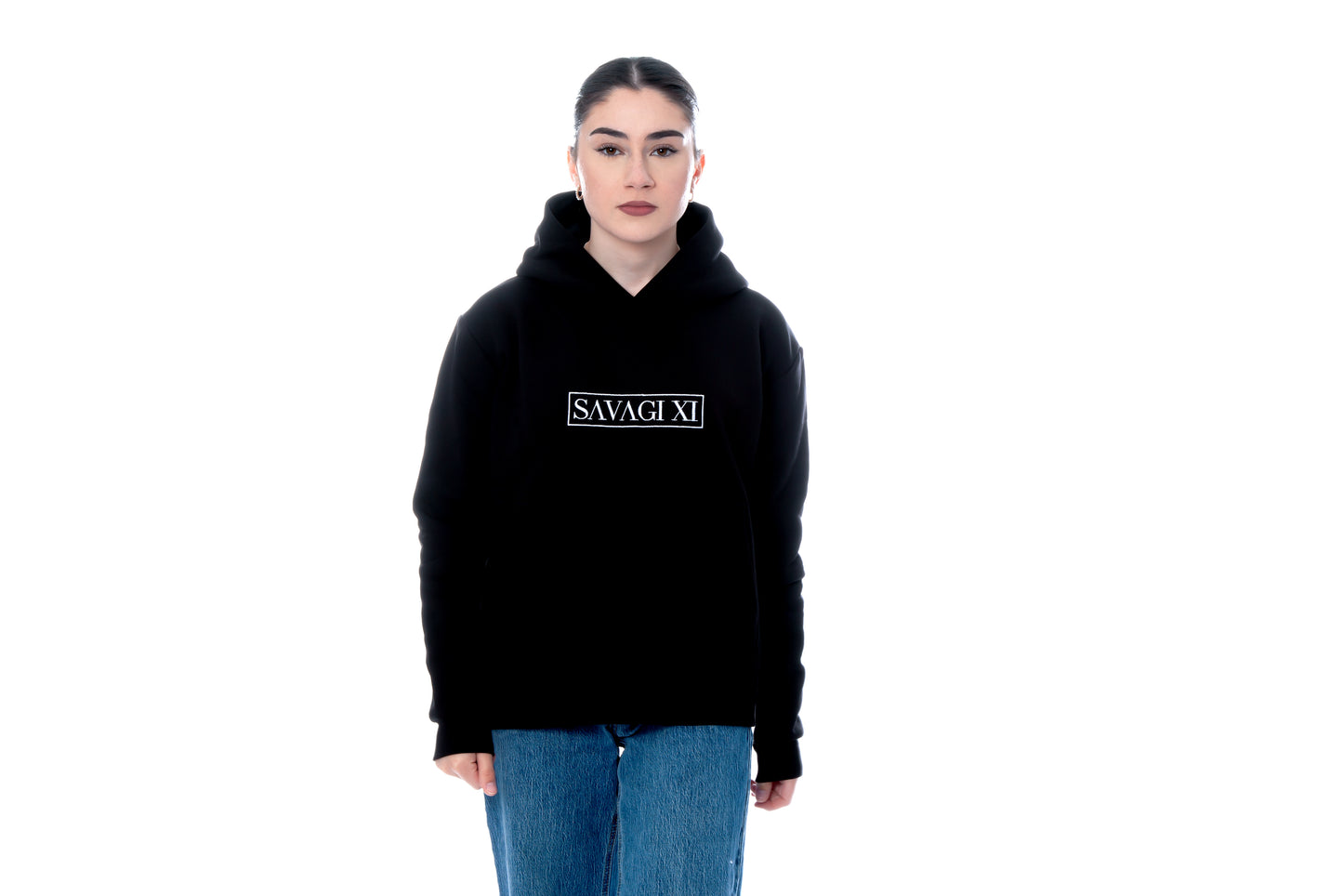 SAVAGI XI Embroidered Logo Hoodie Black