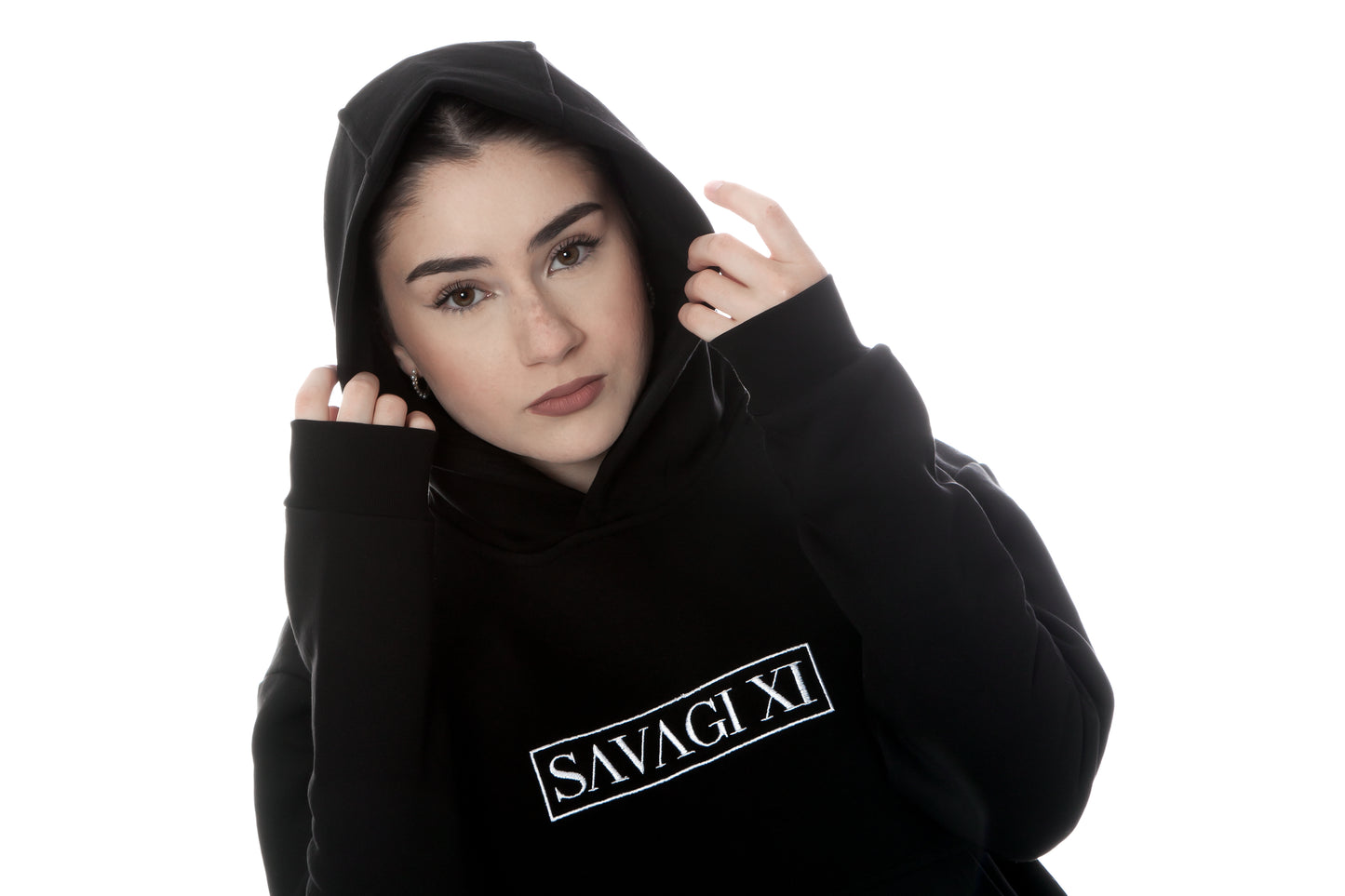 SAVAGI XI Embroidered Logo Hoodie Black