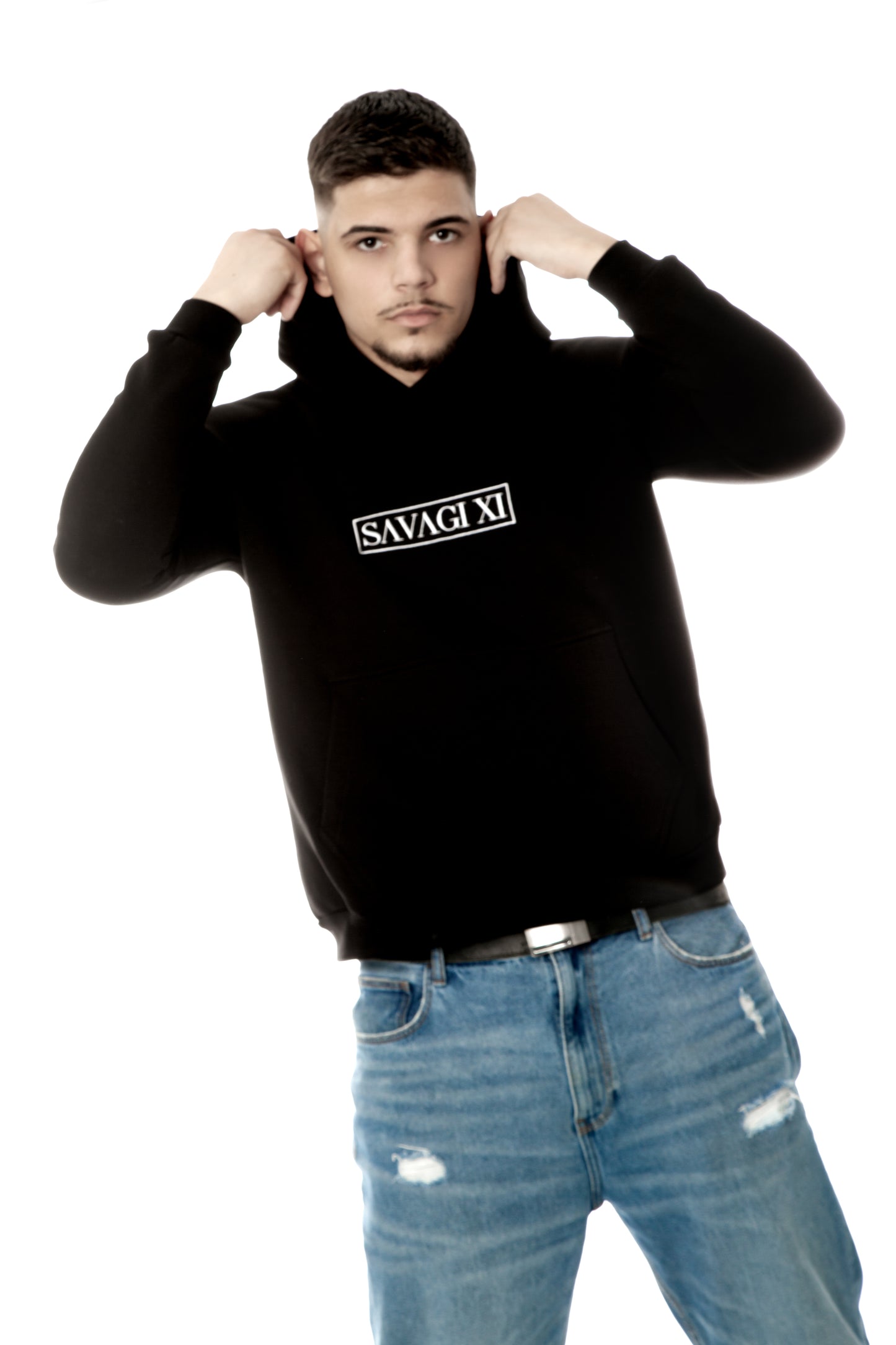 SAVAGI XI Embroidered Logo Hoodie Black